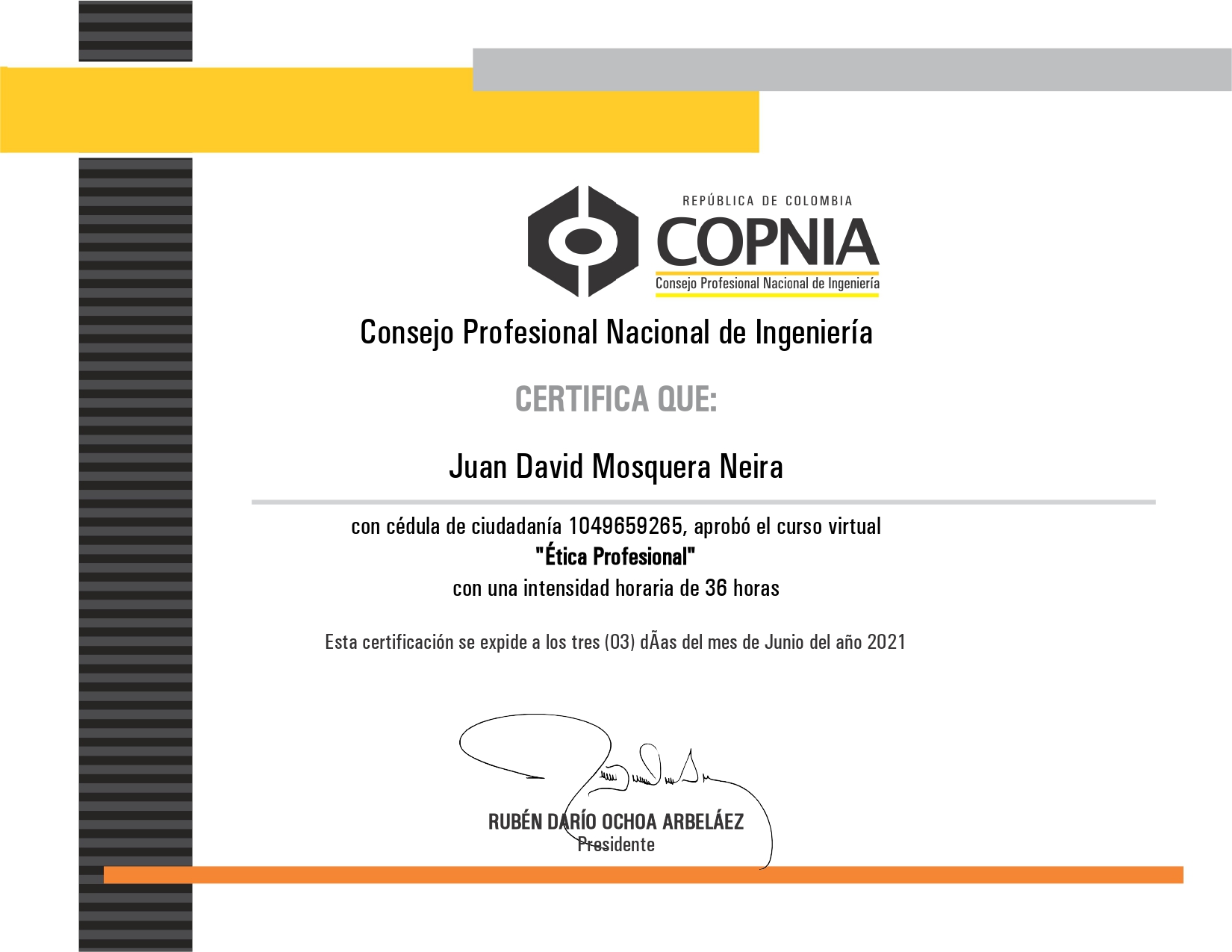 Certificate Professional Ethics
